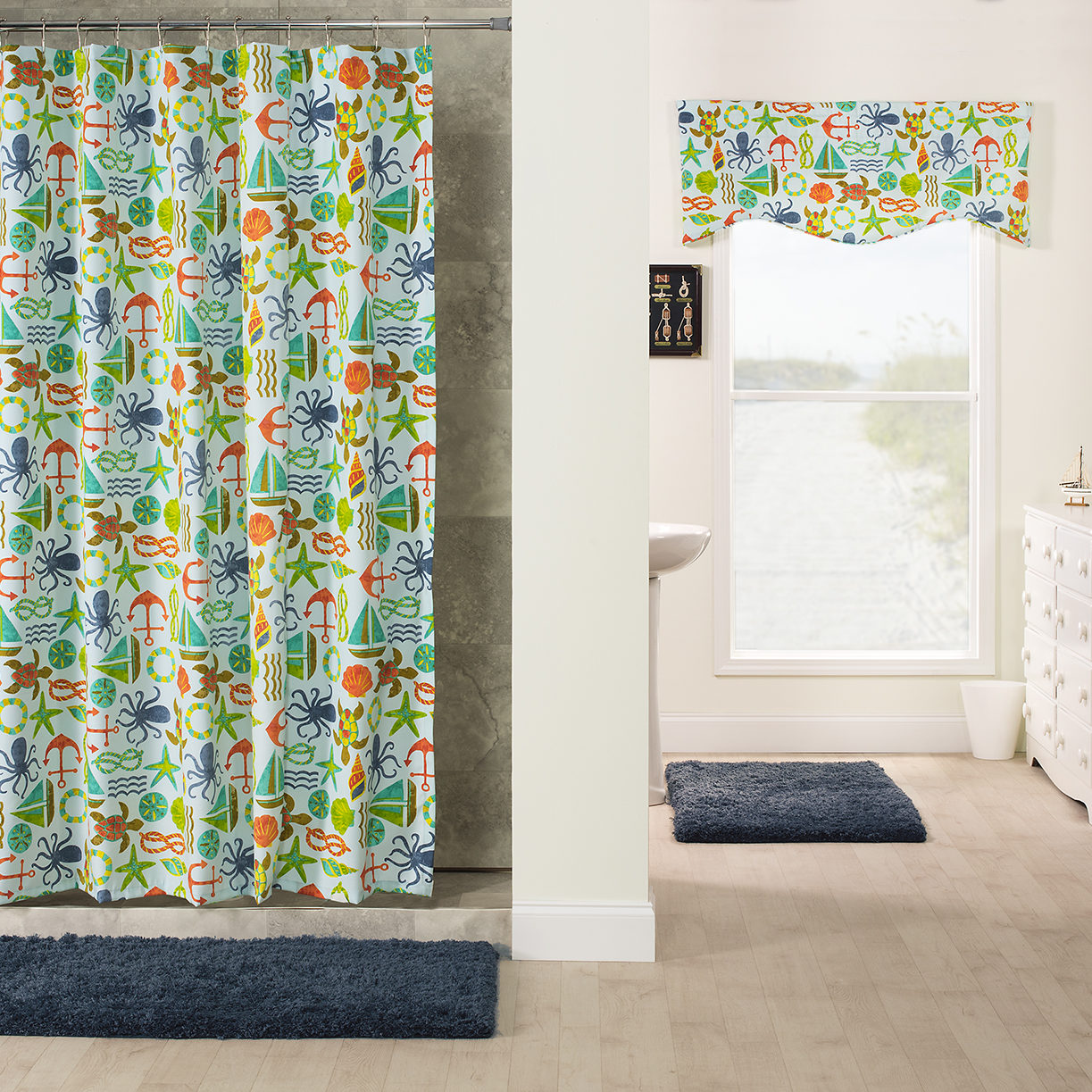 Seapoint Blue Summer Shower Curtain and Valance Thomasville at Home